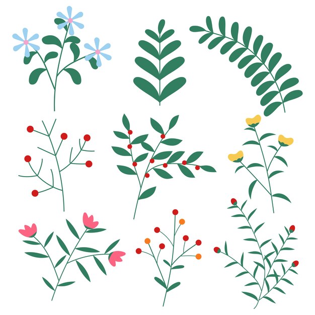 Vector set of wildflower on isolated background