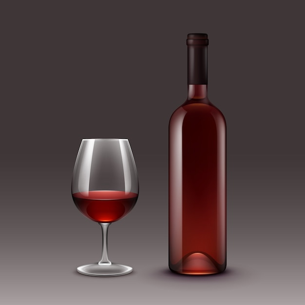 Set of wine bottles and glasses isolated on background