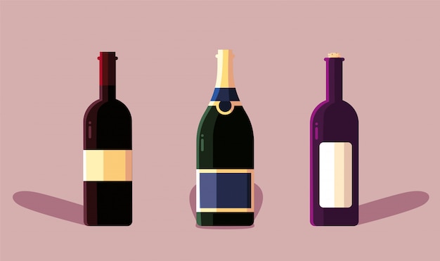 Vettore set di bottiglie di vino, giornata nazionale del vino