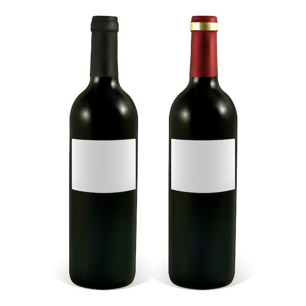 Vector set of wine bottles with blank labels.