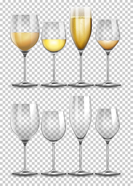 Vector set of wine glass on transparent