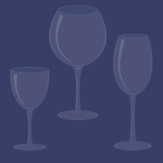 Set of wine glasses on a blue background. Vector illustration.