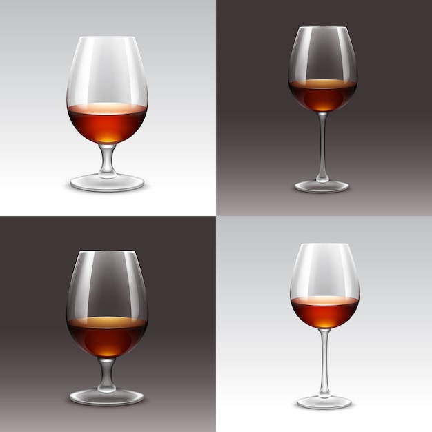 Free Vector  Alcohol drinks glassware set with isolated realistic icons of  glasses with champagne beer wine and whiskey vector illustration