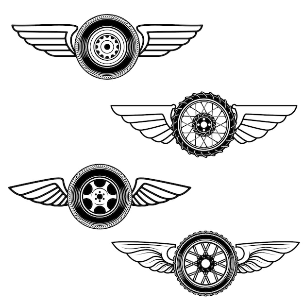 Set di ruote alate. elemento per logo, etichetta, emblema, segno. illustrazione
