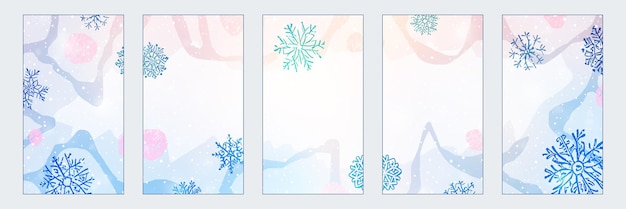 Set of winter backgrounds for social media stories banner and wallpaper for phone