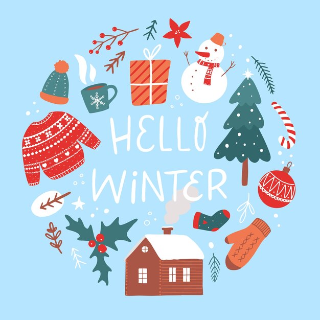 Vector set of winter and christmas doodles