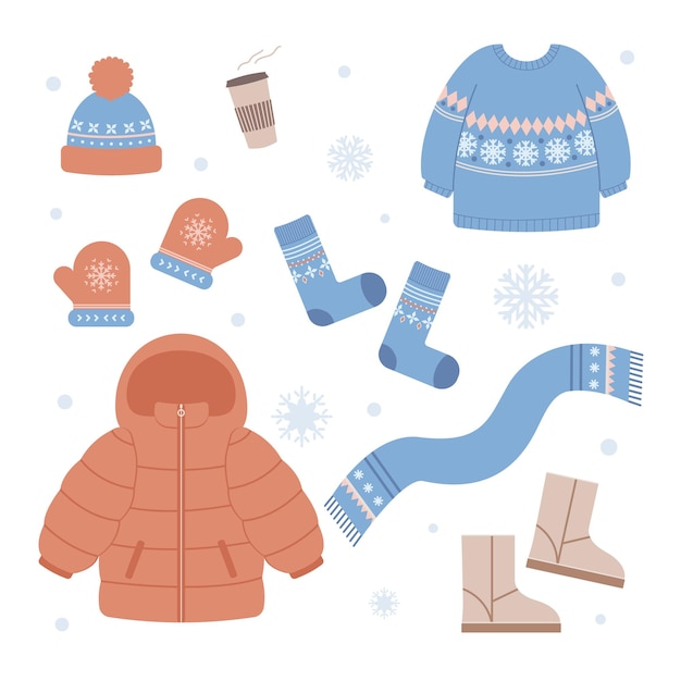 Set of winter clothes and accessories