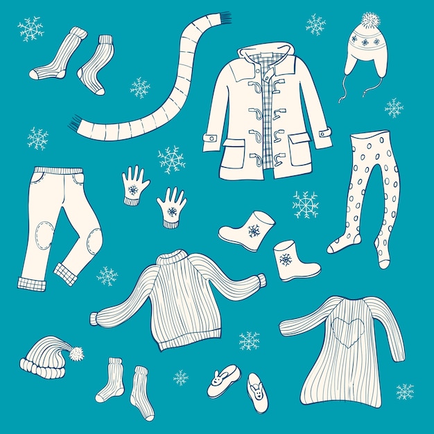 Vector set of winter clothing items