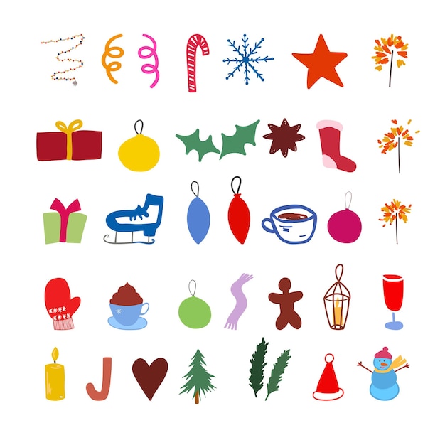 Set of winter design elements christmas decorations vector illustration