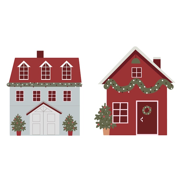 Set of winter doors decorated for christmas traditional christmas home decoration christmas vector