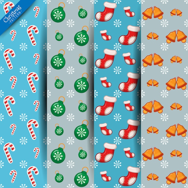 Set of winter holidays seamless patterns