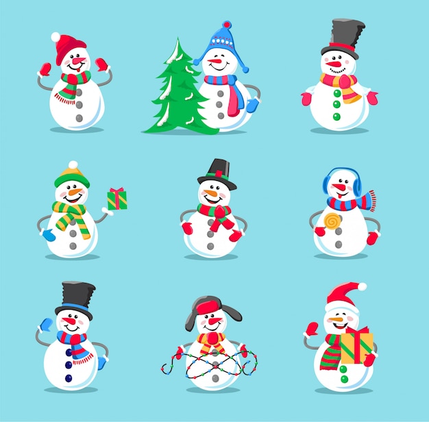 Set of winter holidays snowman