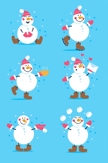 Vector set of winter holidays snowman.