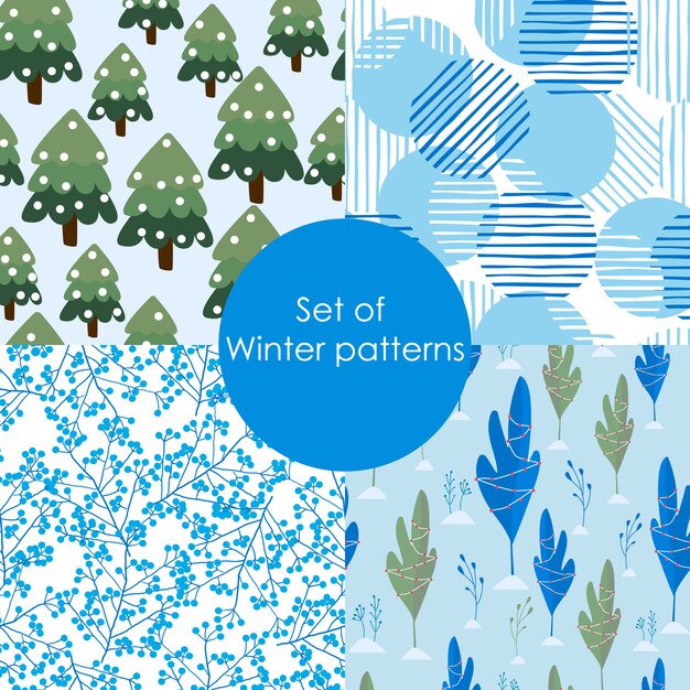 Vector set of winter patterns. 
