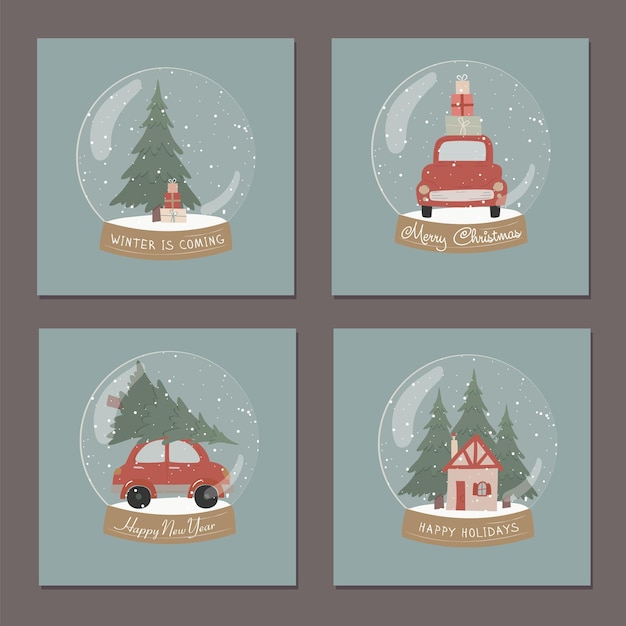 Set di cartoline invernali magic bullet regali albero di natale auto  cartolina di natale