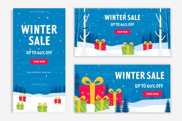 Set of winter sale banner illustration