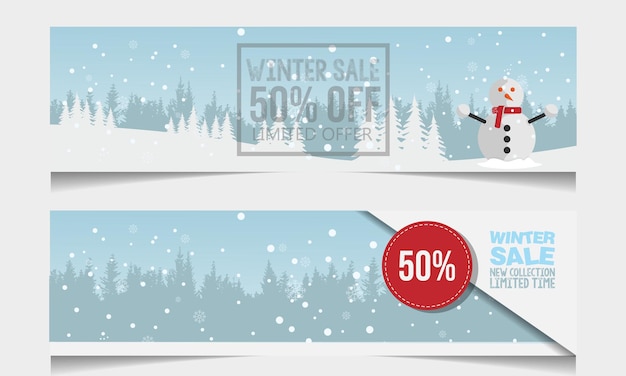 Vector set of winter sale banner vectors