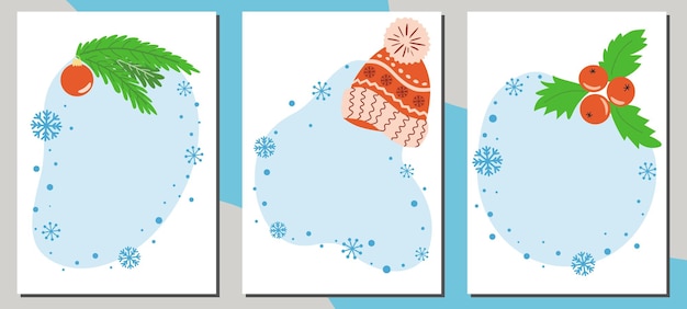 Set di banner di vendita invernale modello forme blu cappello invernale albero ramo bacca elementi per la stagione