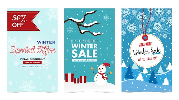Set di vettori e illustrazioni di vendite invernali sfondio blu delle vendite invernali
