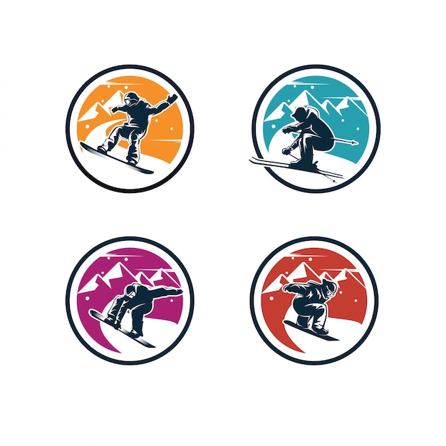 Set of winter sport logo. snowboarding logo