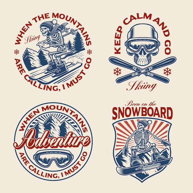 Vector set of winter sport themed for apparel