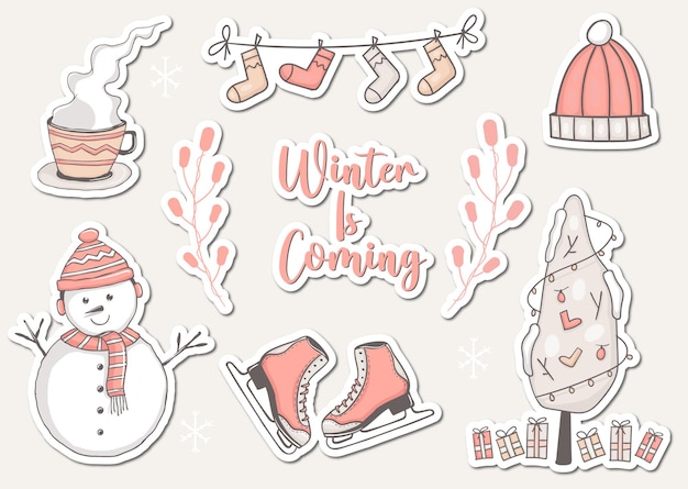 Premium Vector  Set of winter stickers with snowman and some element