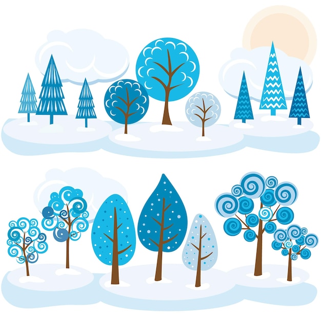 Set of winter vector trees