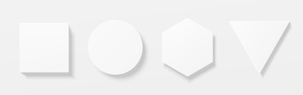 Set wit grijze 3D ronde cirkel vierkante zeshoek en driehoek vorm geïsoleerde geometrische bord frames