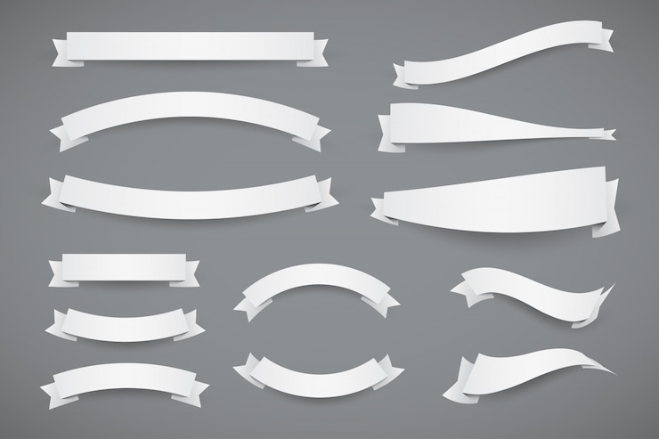 Vector set wit papier banner vlakke stijl linten met stippellijn