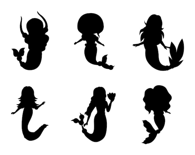 Vector set of witch flat isolated vector silhouettes