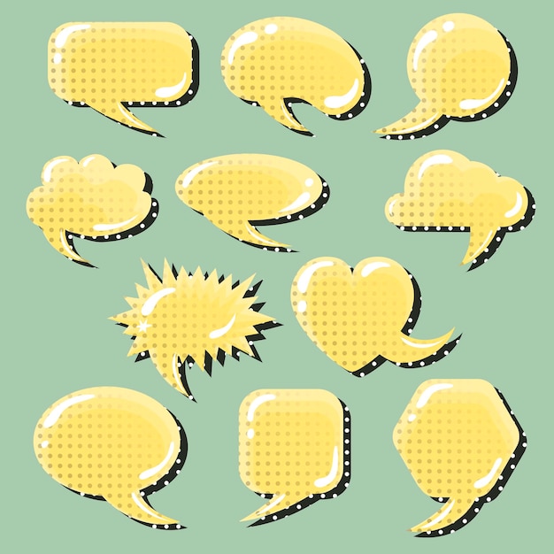 Vector set with 11 empty speech bubbles in pop style with shadows vector illustration sticker design