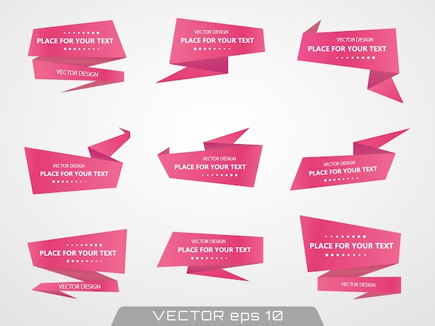Vector set with abstract origami speech bubbles banner