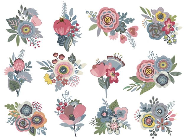 Vector set with beautiful floral bouquets.