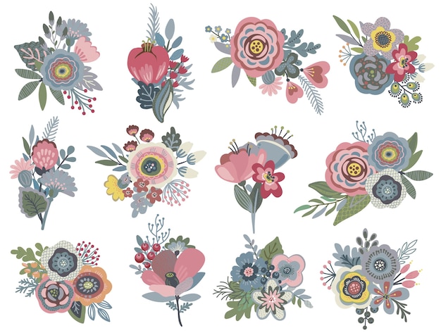 Vector   set with beautiful floral bouquets.  