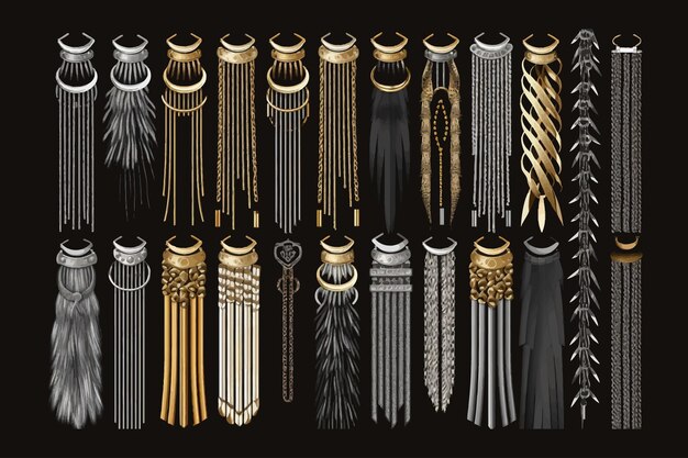 Set with belts and gold and silver chains fringe for fabric design wallpapers prints Vector cartoon flat elements isolated on background