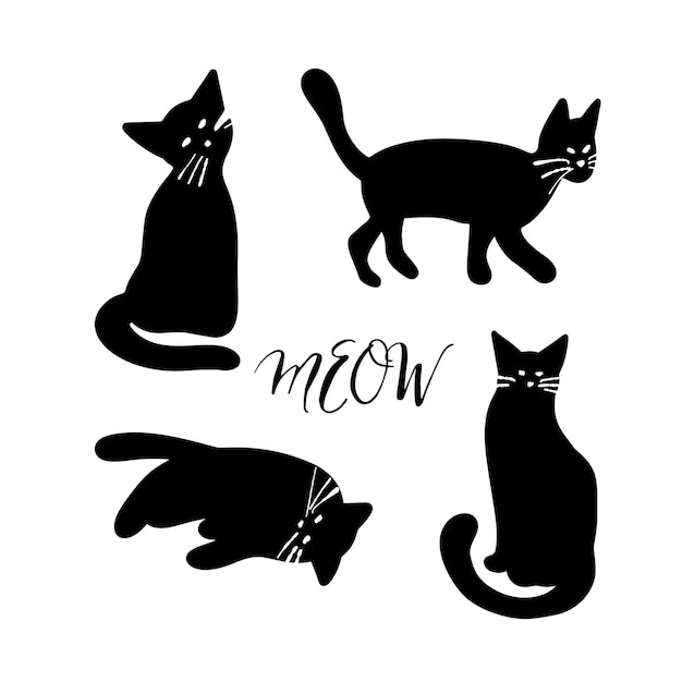 Set with black cats silhouette illustration isolated on white