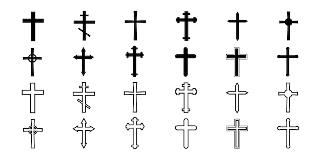 Vector set with black christian cross on white background. collection cross symbol. vector set.