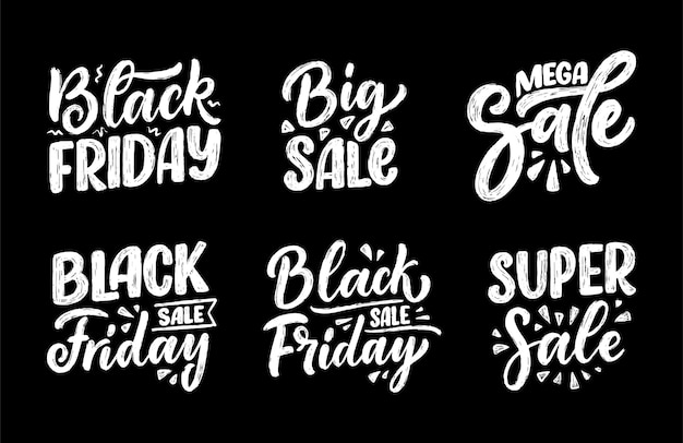 Set with Black friday lettering in modern calligraphy style.