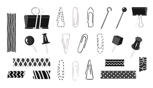 Vector set with black and white colors stationery back to school office work school supplies elements