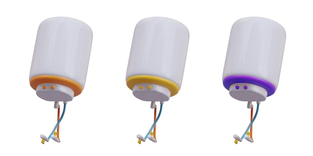 Set with boiler for heating water in orange yellow and purple colors