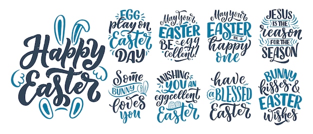 Set with calligraphy lettering slogans about easter