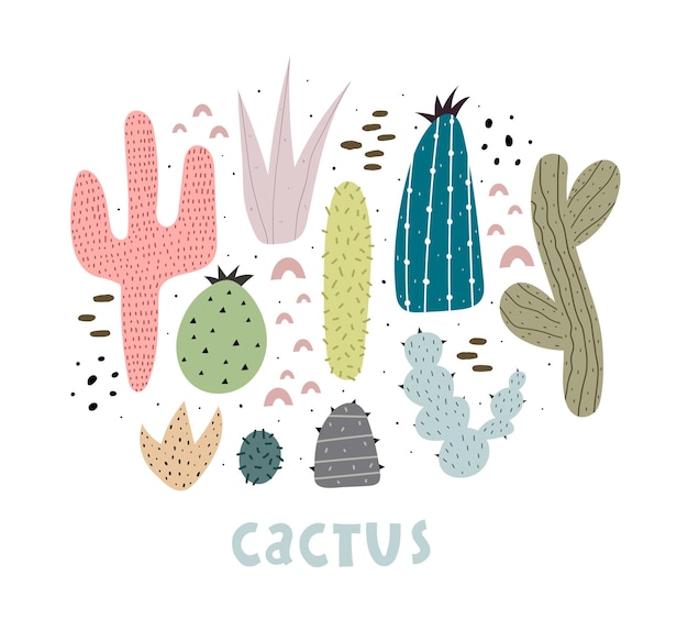 Vector set with cartoon cacti
