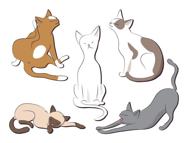 Набор с мультяшными кошками векторная иллюстрация