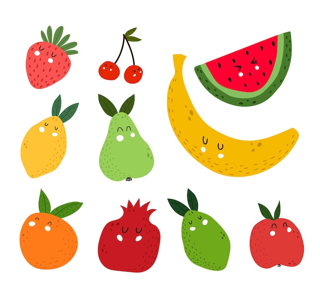 Set with cartoon fruits