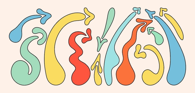 set with colorful retro arrows with a black outline