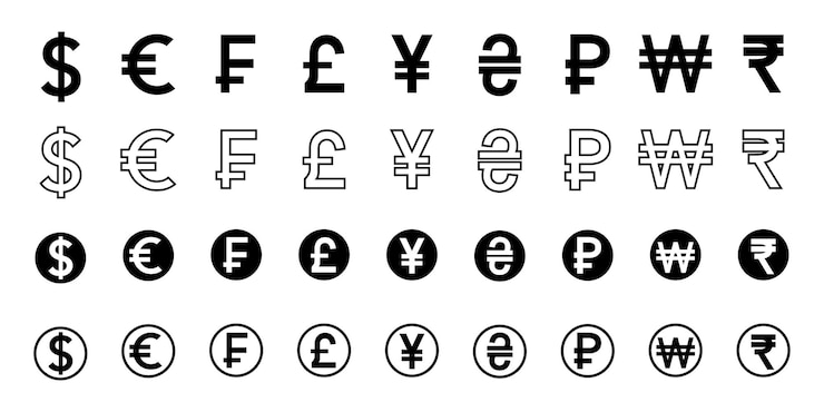 Vector 通貨記号で設定します。通貨記号付きのアイコン。世界で人気の通貨。