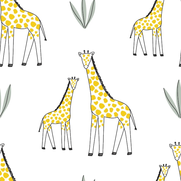 Set with a cute giraffe animal on a white background Vector illustration