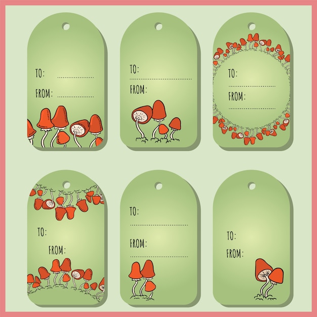 귀여운 빨간 버섯 선물 태그로 설정합니다.