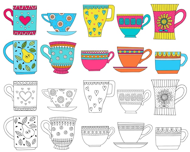 Set with decorative cups illustration