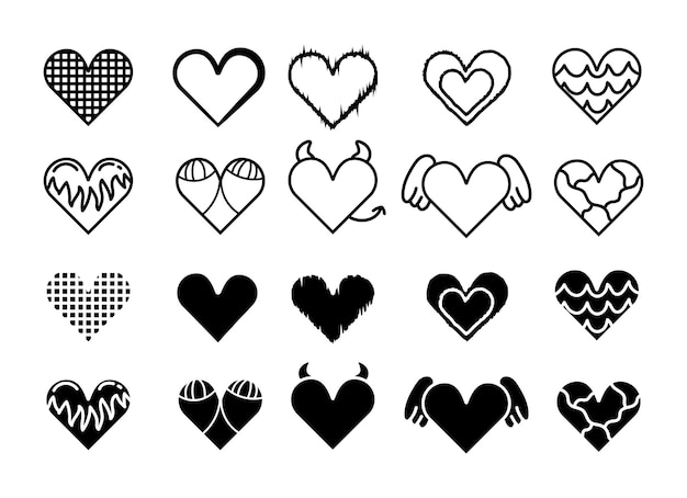 Set with different hearts isolated on white background